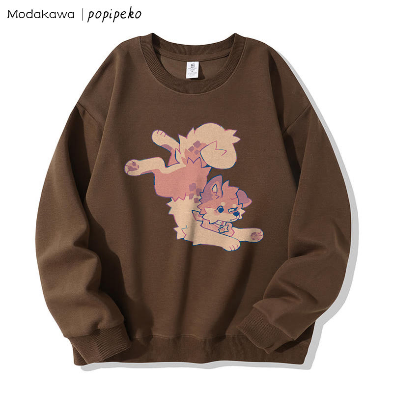 MODAKAWA X popipeko Puppy Print Round Collar Sweatshirt - Brown - 5XL - image 2