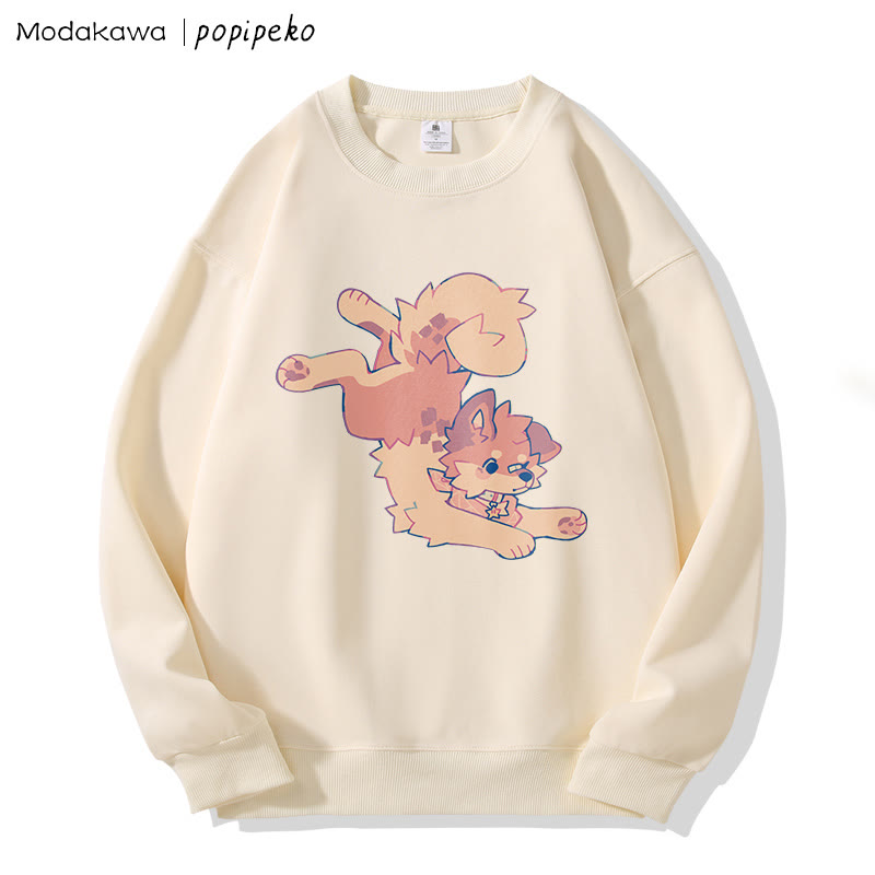 MODAKAWA X popipeko Puppy Print Round Collar Sweatshirt - Apricot - 5XL - image 1