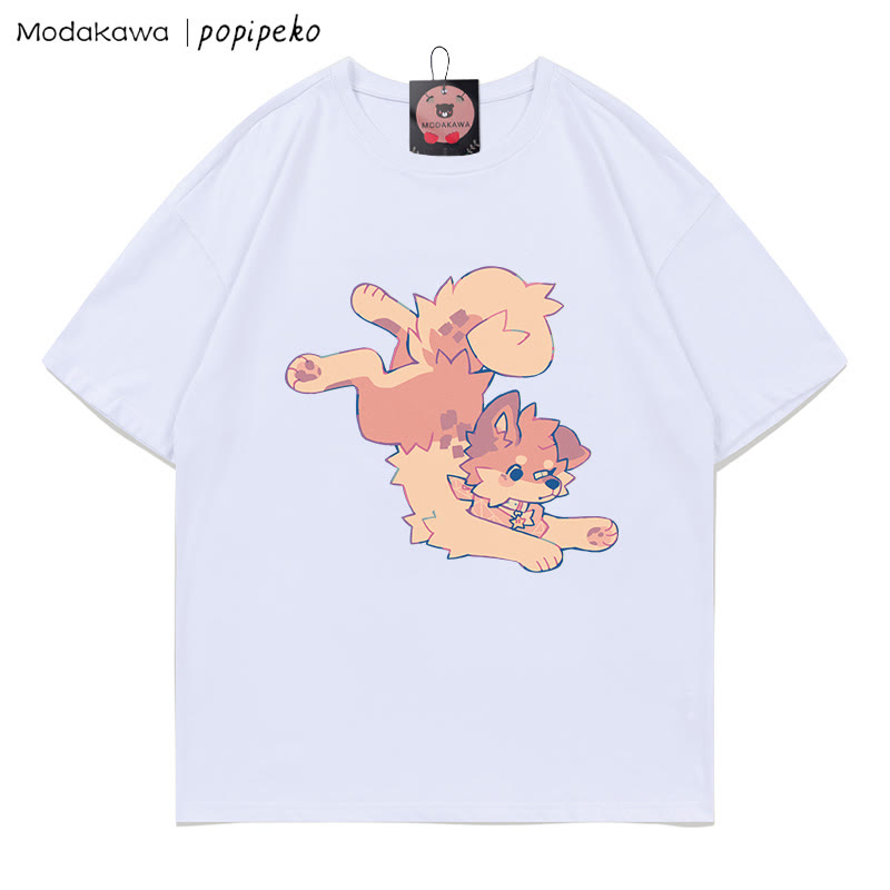 MODAKAWA X popipeko Puppy Print T-shirt - White - 5XL - image 3