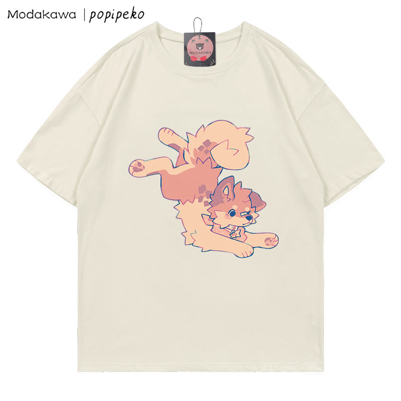 MODAKAWA X popipeko Puppy Print T-shirt - Beige - 5XL - image 2