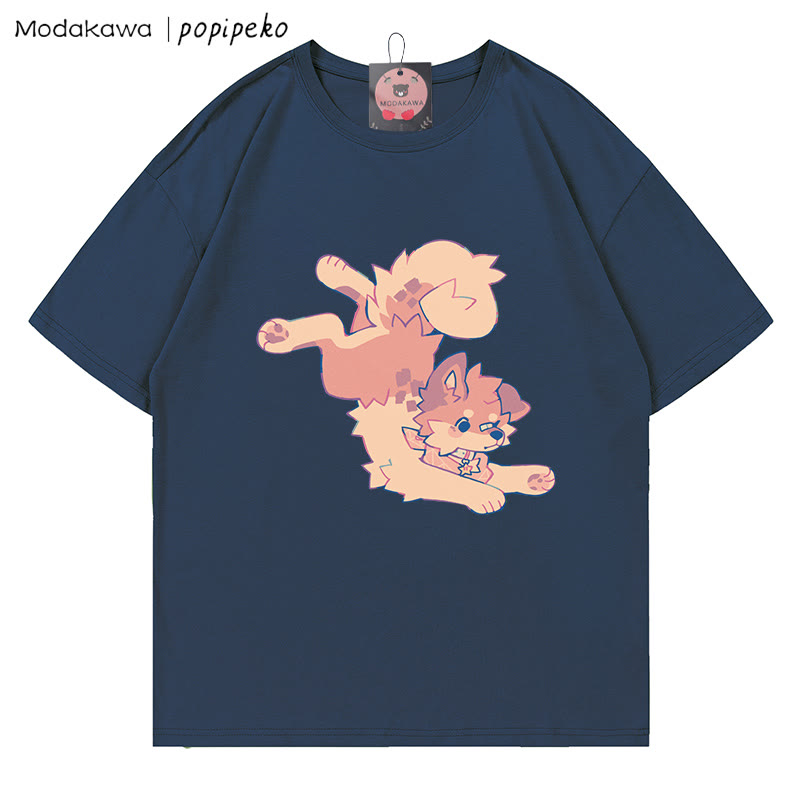 MODAKAWA X popipeko Puppy Print T-shirt - Purplish Blue - 5XL - image 4