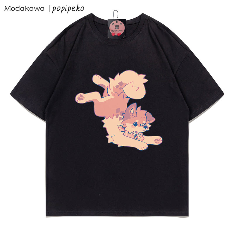 MODAKAWA X popipeko Puppy Print T-shirt - Black - 5XL - image 1