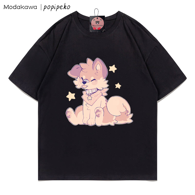 MODAKAWA X popipeko Puppy Print T-shirt - Black - 5XL - image 1