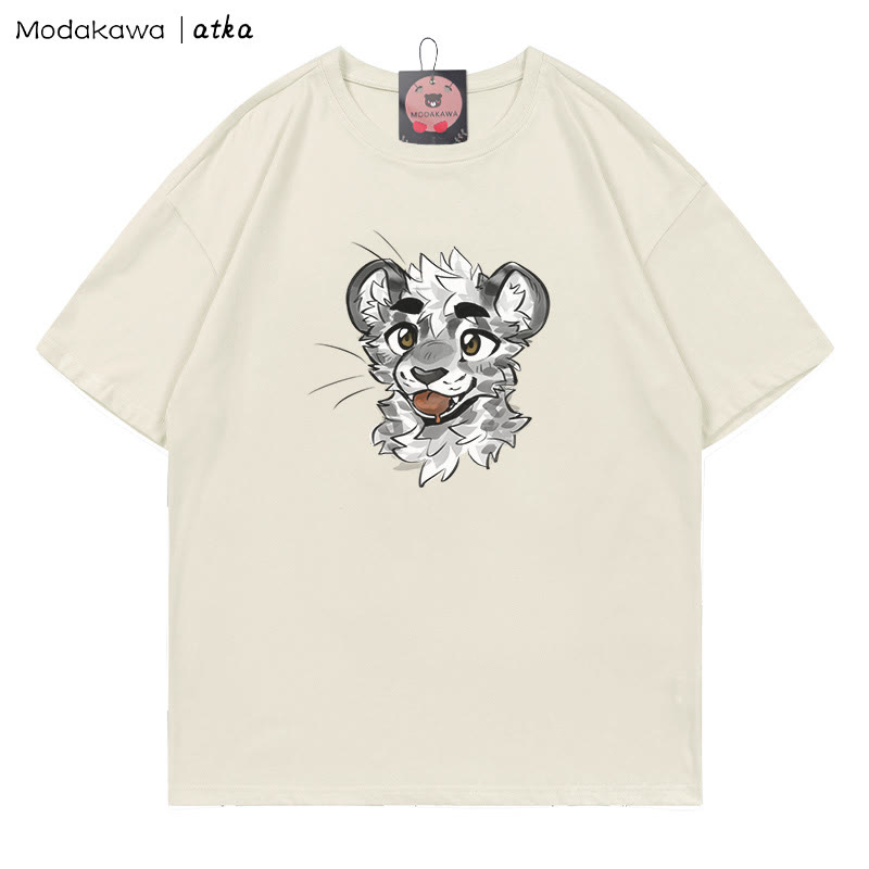 MODAKAWA X atka Cheeky Tiger Face Graphic T-shirt - Beige - 5XL - image 2
