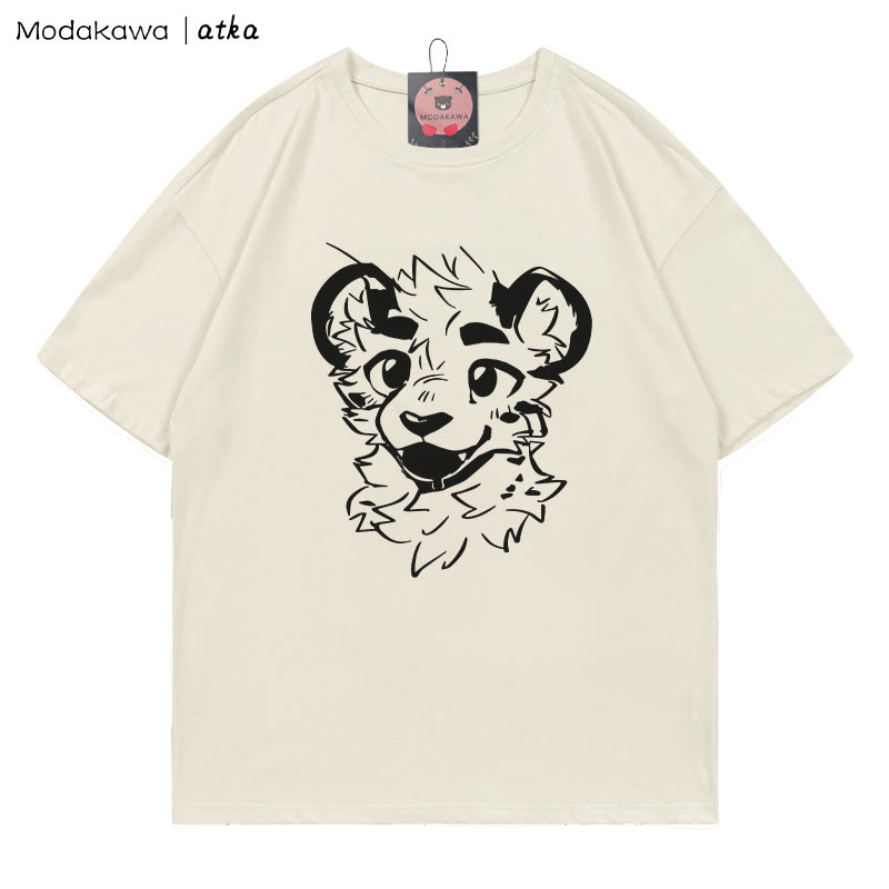 MODAKAWA X atka Cheeky Tiger Face Graphic T-shirt - Beige - 5XL - image 1