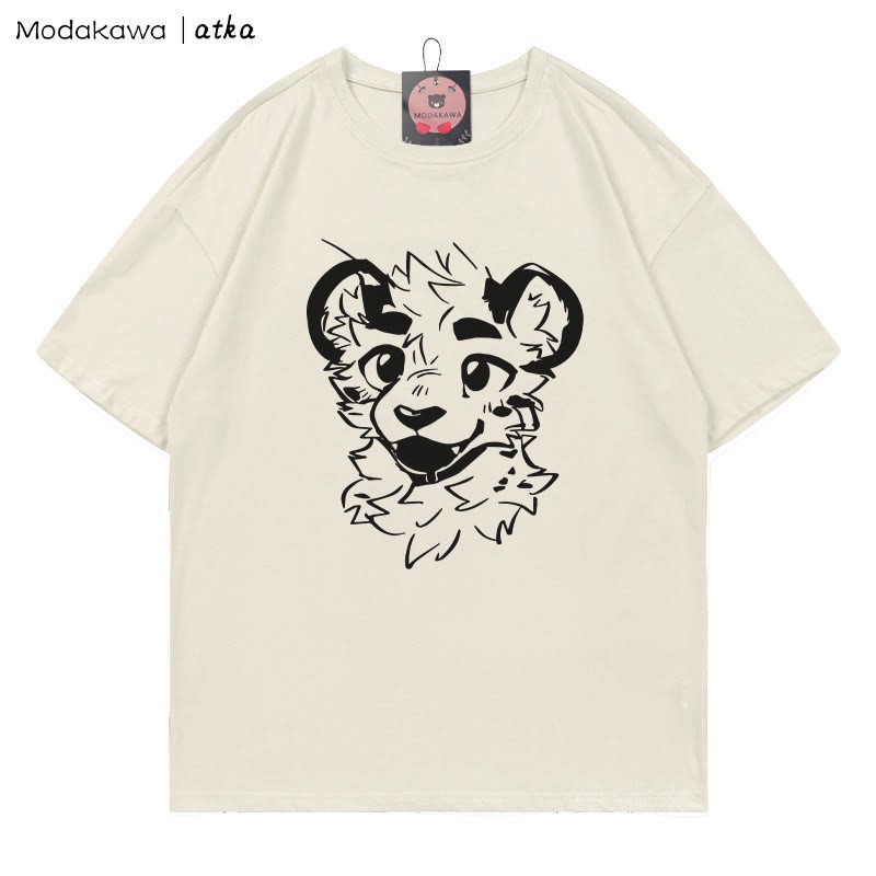 MODAKAWA X atka Cheeky Tiger Face Graphic T-shirt - Beige - 5XL - image 1