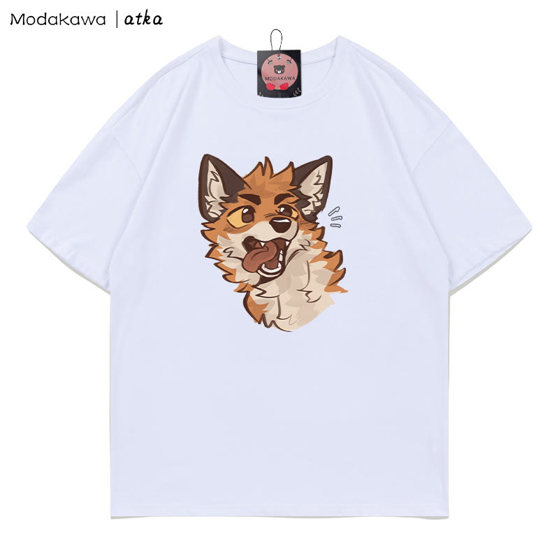 MODAKAWA X atka Playful Fox Face Graphic T-shirt - White - 5XL - image 2