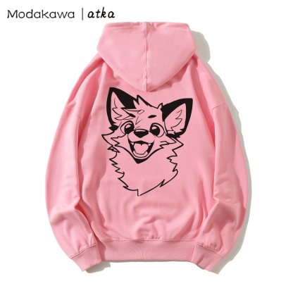 MODAKAWA X atka Fox Print Loose Cotton-Blend Hoodie - Pink - 5XL - image 8