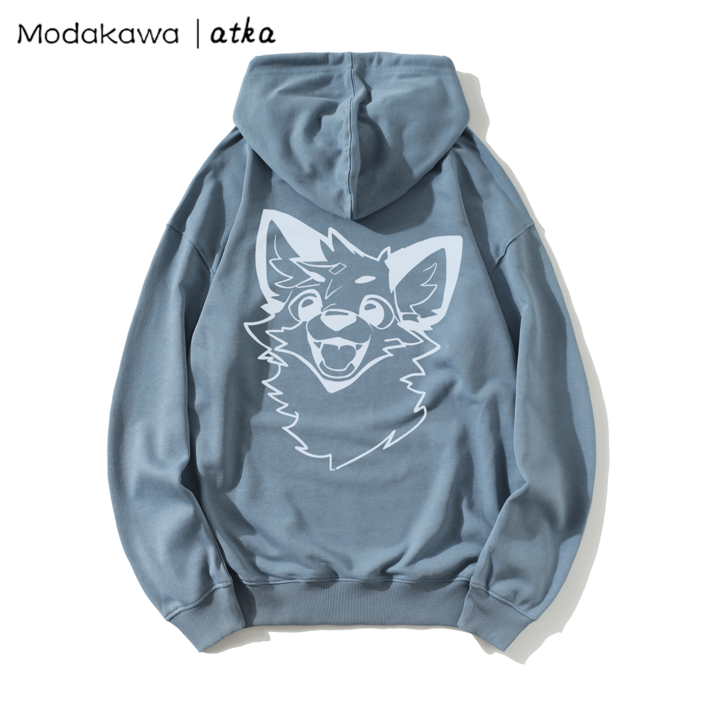 MODAKAWA X atka Fox Print Loose Cotton-Blend Hoodie - Dusty Blue - 5XL - image 5