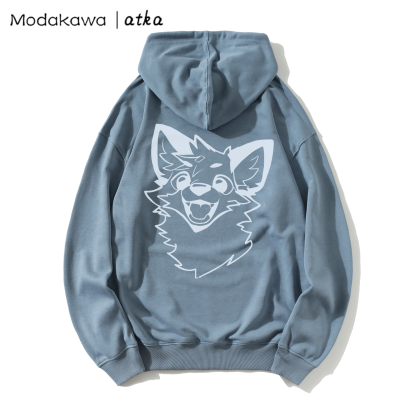 MODAKAWA X atka Fox Print Loose Cotton-Blend Hoodie - Dusty Blue - 5XL - image 5