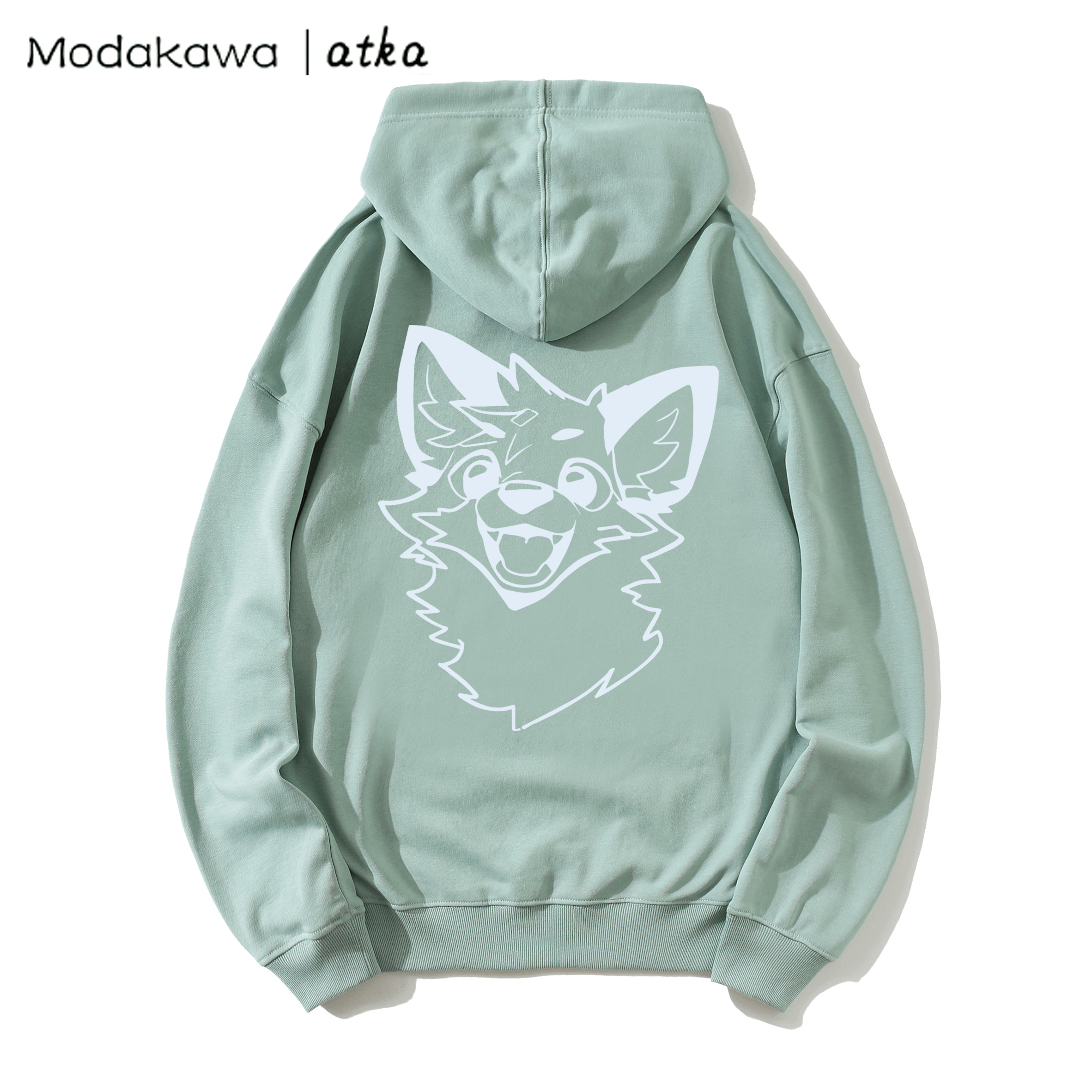 MODAKAWA X atka Fox Print Loose Cotton-Blend Hoodie - Green - 5XL - image 4