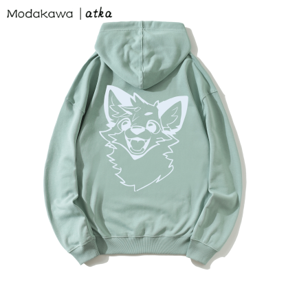 MODAKAWA X atka Fox Print Loose Cotton-Blend Hoodie - Green - 5XL - image 4