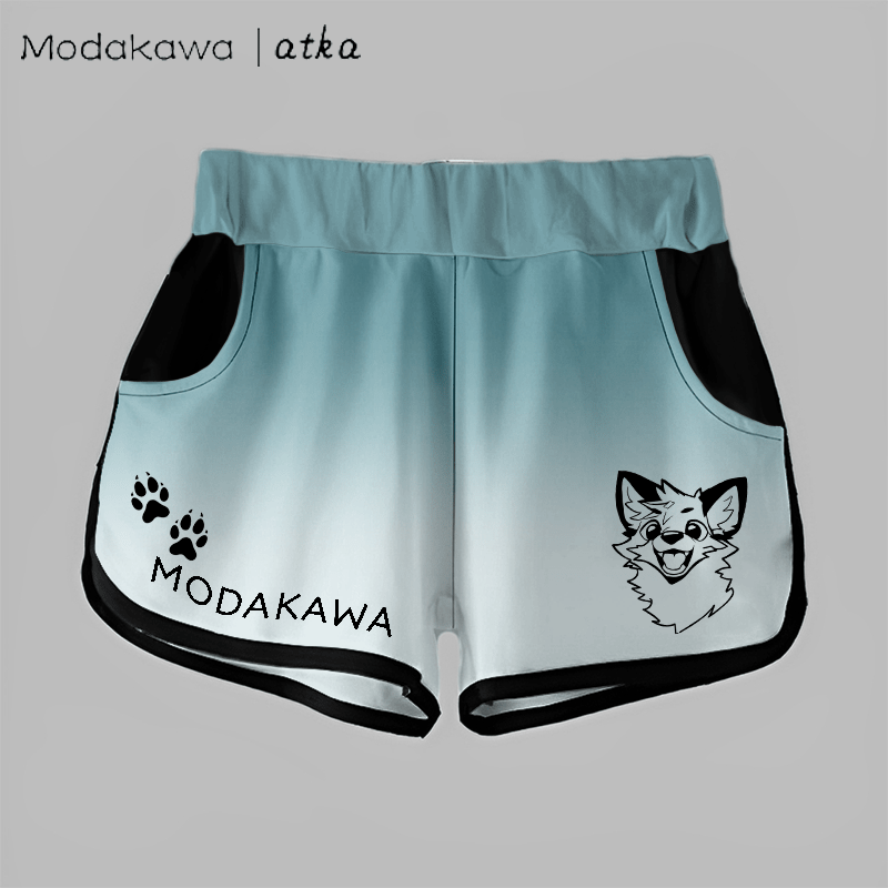MODAKAWA X atka Fox Print Casual Shorts - Teal&White - 5XL - image 1