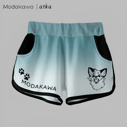 MODAKAWA X atka Fox Print Casual Shorts - Teal&White - 5XL - image 1