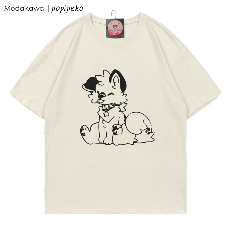 MODAKAWA X popipeko Puppy Print T-shirt - Beige - 5XL - image 1