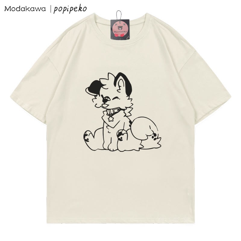 MODAKAWA X popipeko Puppy Print T-shirt - Beige - 5XL - image 1