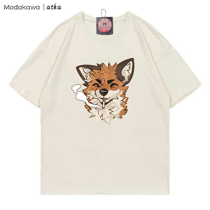 MODAKAWA X atka Fox Smoking Graphic T-shirt - Beige - 5XL - image 3