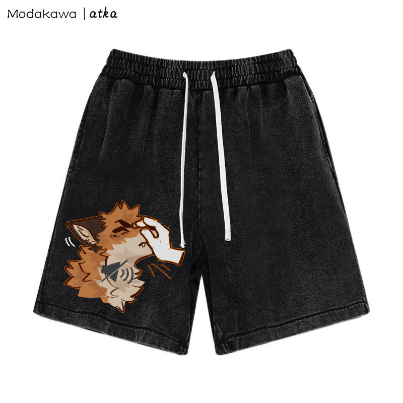 MODAKAWA X atka "Shhh" Fox Graphic Vintage Washed Shorts - Black - 3XL - image 2