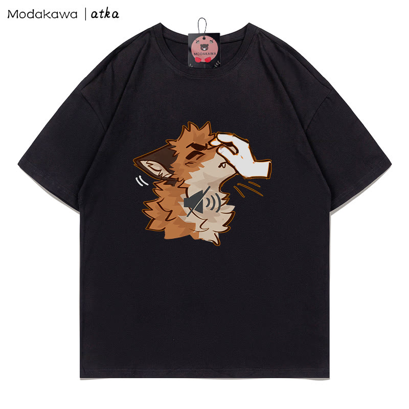 MODAKAWA X atka Funny' Shhh' Fox Graphic T-shirt - Black - 5XL - image 2