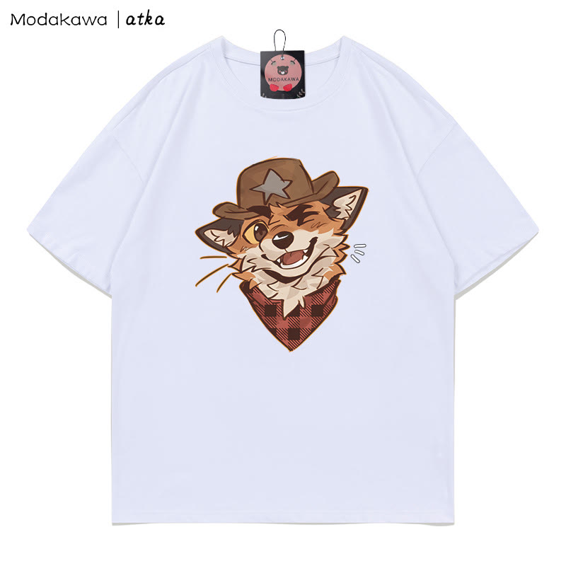 MODAKAWA X atka Cowboy Fox Winking Graphic T-shirt  - White - 5XL - image 3