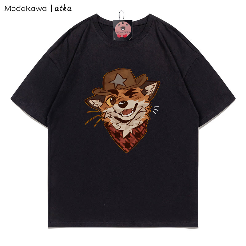 MODAKAWA X atka Cowboy Fox Winking Graphic T-shirt  - Black - 5XL - image 2