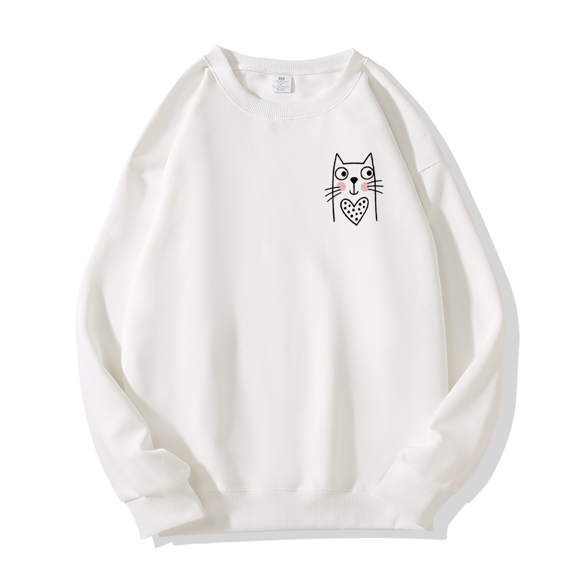 Kitty Print Round Collar Sweatshirt - White - 5XL - image 4