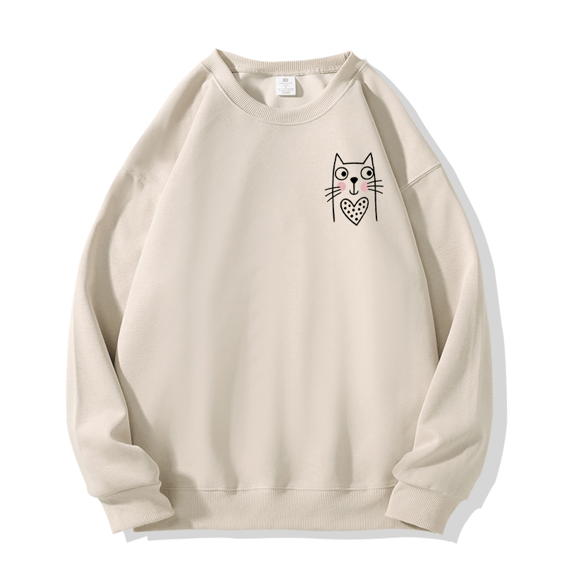 Kitty Print Round Collar Sweatshirt - Apricot A - 5XL - image 1