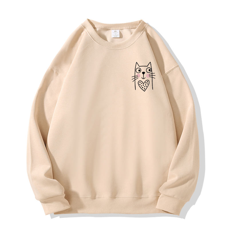 Kitty Print Round Collar Sweatshirt - Apricot B - 5XL - image 2