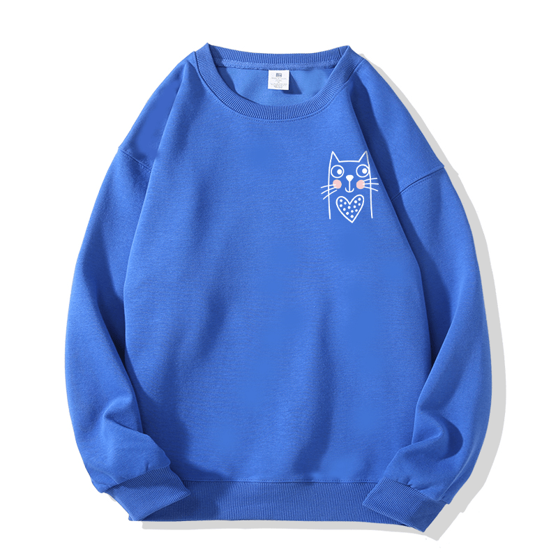 Kitty Print Round Collar Sweatshirt - Klein Blue - 5XL - image 8