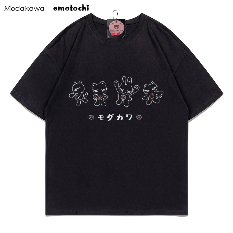 MODAKAWA X emotochi Kitty Print T-shirt - Black - 5XL - image 3