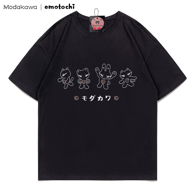 MODAKAWA X emotochi Kitty Print T-shirt - Black - 5XL - image 3