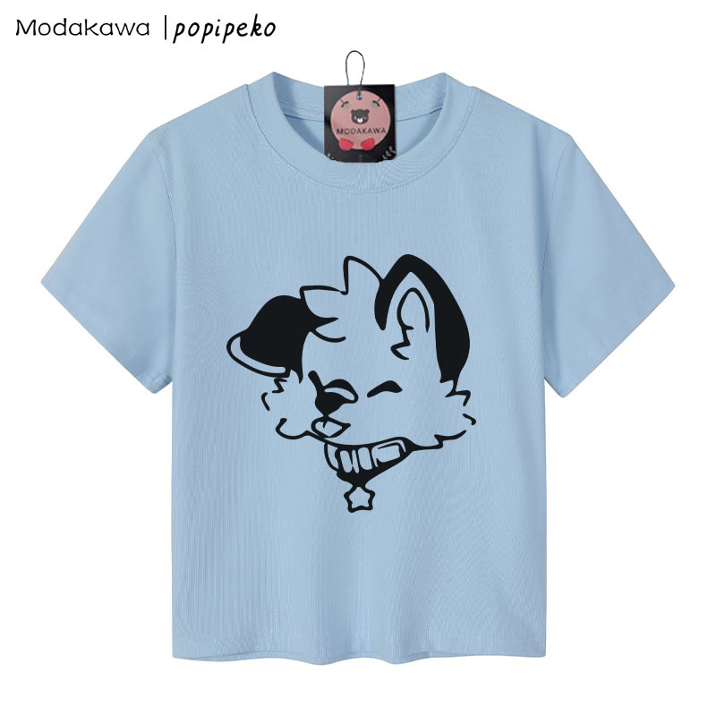 MODAKAWA X popipeko Puppy Graphic Women's Cropped T-Shirt 92% Combed Cotton Crop Top - Blue - XL - image 2