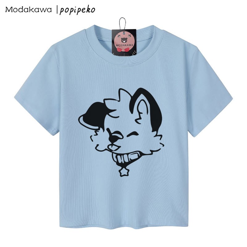 MODAKAWA X popipeko Puppy Graphic Women's Cropped T-Shirt 92% Combed Cotton Crop Top - Blue - XL - image 2