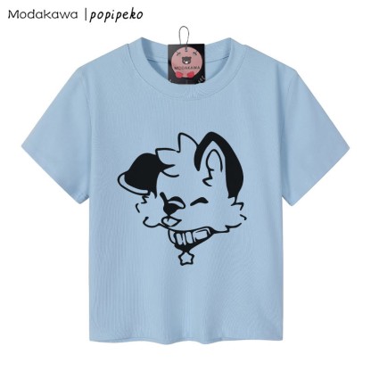 MODAKAWA X popipeko Puppy Graphic Women's Cropped T-Shirt 92% Combed Cotton Crop Top - Blue - XL - image 2