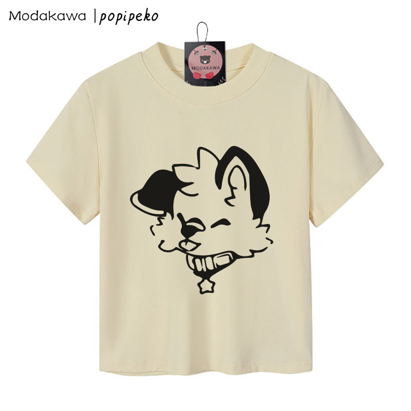 MODAKAWA X popipeko Puppy Graphic Women's Cropped T-Shirt 92% Combed Cotton Crop Top - Apricot - XL - image 1