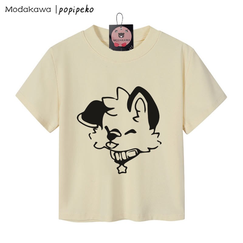 MODAKAWA X popipeko Puppy Graphic Women's Cropped T-Shirt 92% Combed Cotton Crop Top - Apricot - XL - image 1