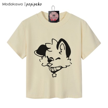 MODAKAWA X popipeko Puppy Graphic Women's Cropped T-Shirt 92% Combed Cotton Crop Top - Apricot - XL - image 1