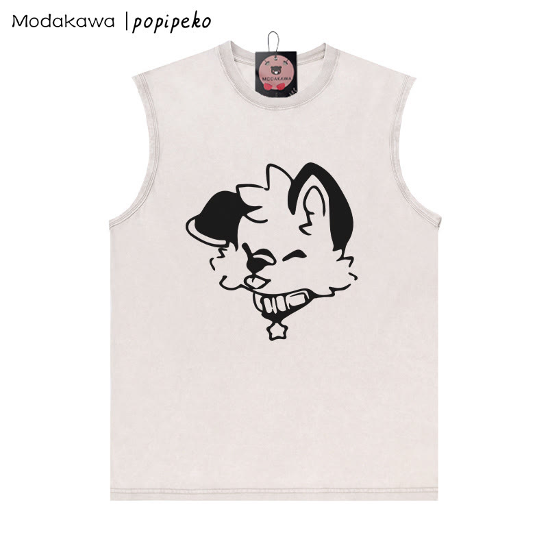 MODAKAWA X popipeko Puppy Graphic Unisex Vintage Washed Sleeveless T-Shirt - Apricot - 2XL - image 2