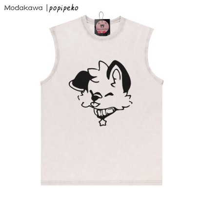 MODAKAWA X popipeko Puppy Graphic Unisex Vintage Washed Sleeveless T-Shirt - Apricot - 2XL - image 2