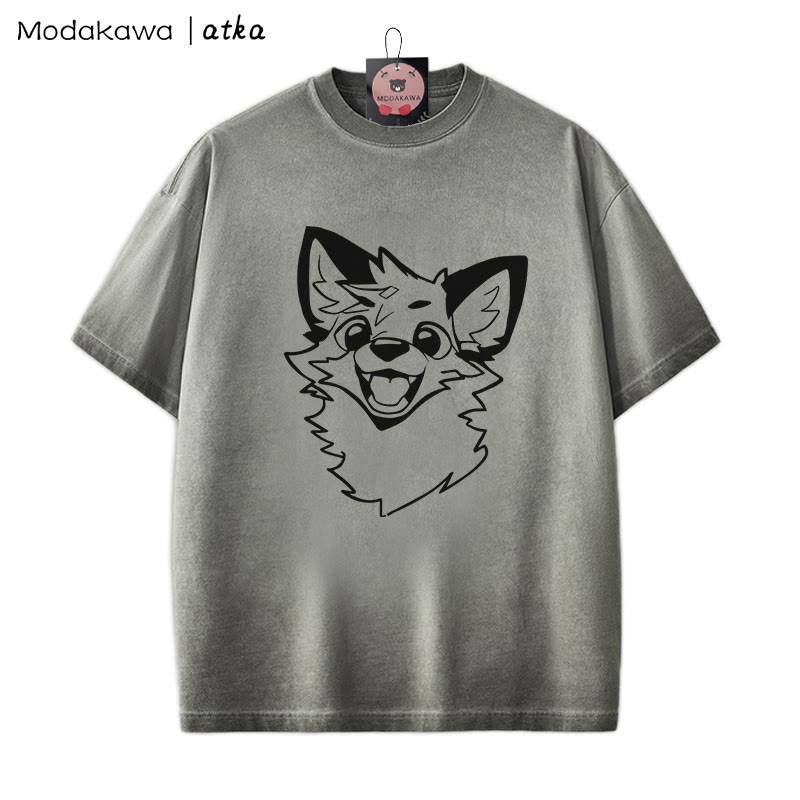 MODAKAWA X atka Fox Graphic Unisex Vintage Washed T-Shirt - Grey - 2XL - image 3
