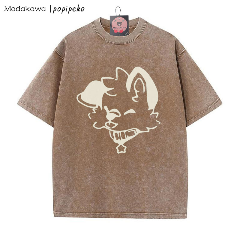 MODAKAWA X popipeko Puppy Print Washed T-Shirt - Brown - 5XL - image 1