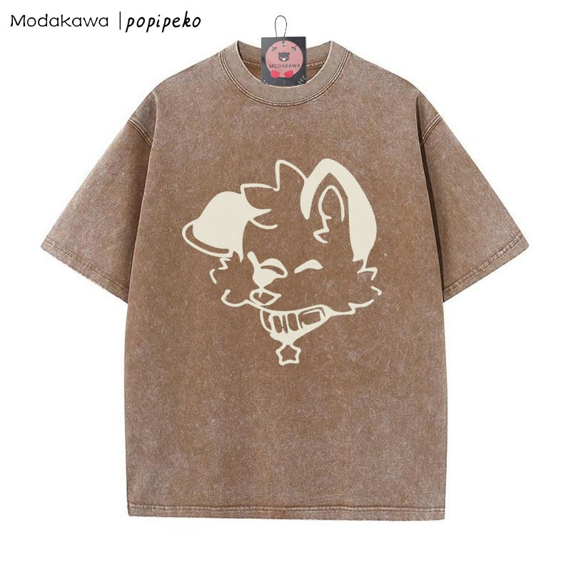 MODAKAWA X popipeko Puppy Print Washed T-Shirt - Brown - 5XL - image 1