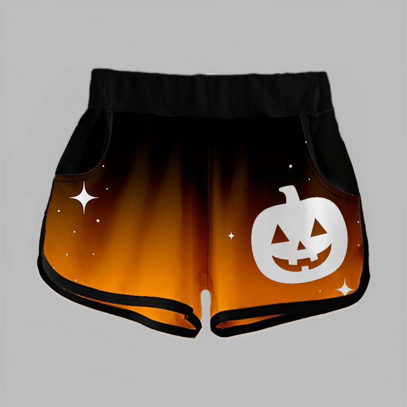 Gradient Pumpkin Halloween Graphic Shorts - Black&Orange - 5XL - image 1