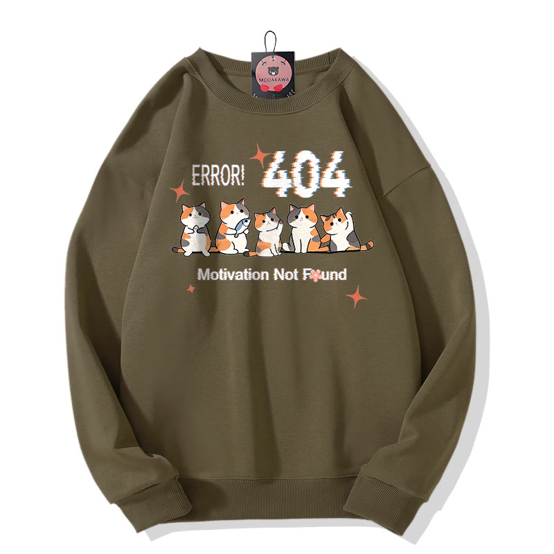 ERROR 404 MOTIVATION NOT FOUND Kitty Print Round Collar Sweatshirt - Khaki - 5XL - image 1