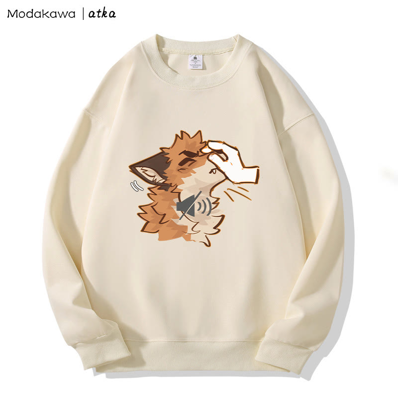 MODAKAWA X atka "Shhh" Fox Graphic Round Collar Sweatshirt - Apricot - 5XL - image 1