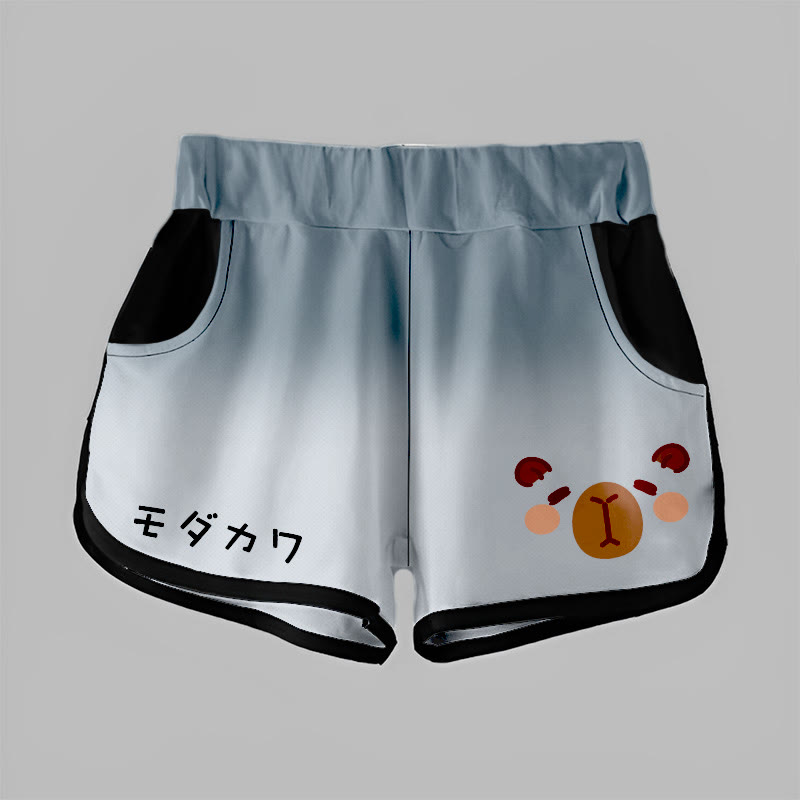 Gradient Capybara Graphic MODAKAWA Shorts - Grey - 5XL - image 2