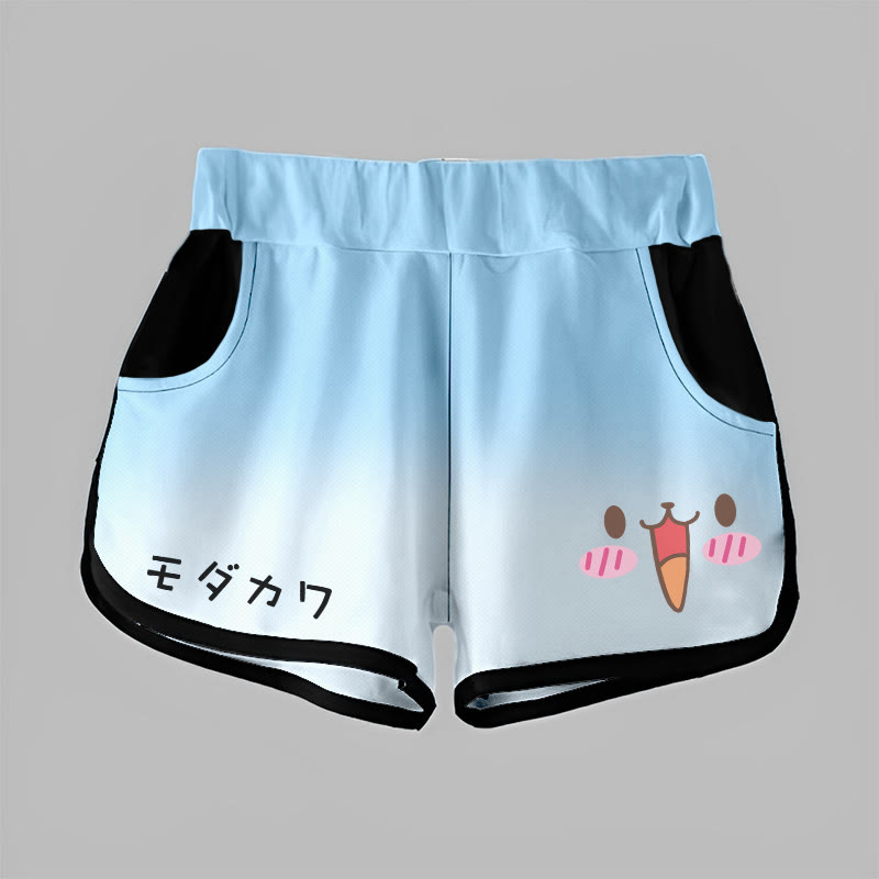 Gradient Joyful Bunny Graphic MODAKAWA Shorts - Blue - 5XL - image 1