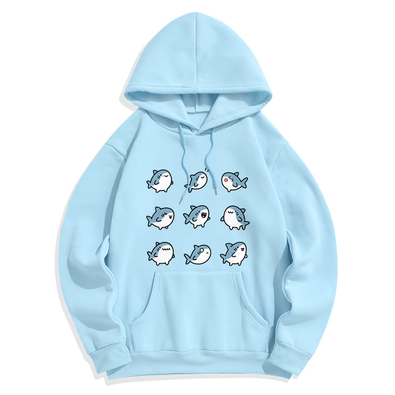 Shark Print Pocketed Plush Hoodie - Blue - 2XL - image 1