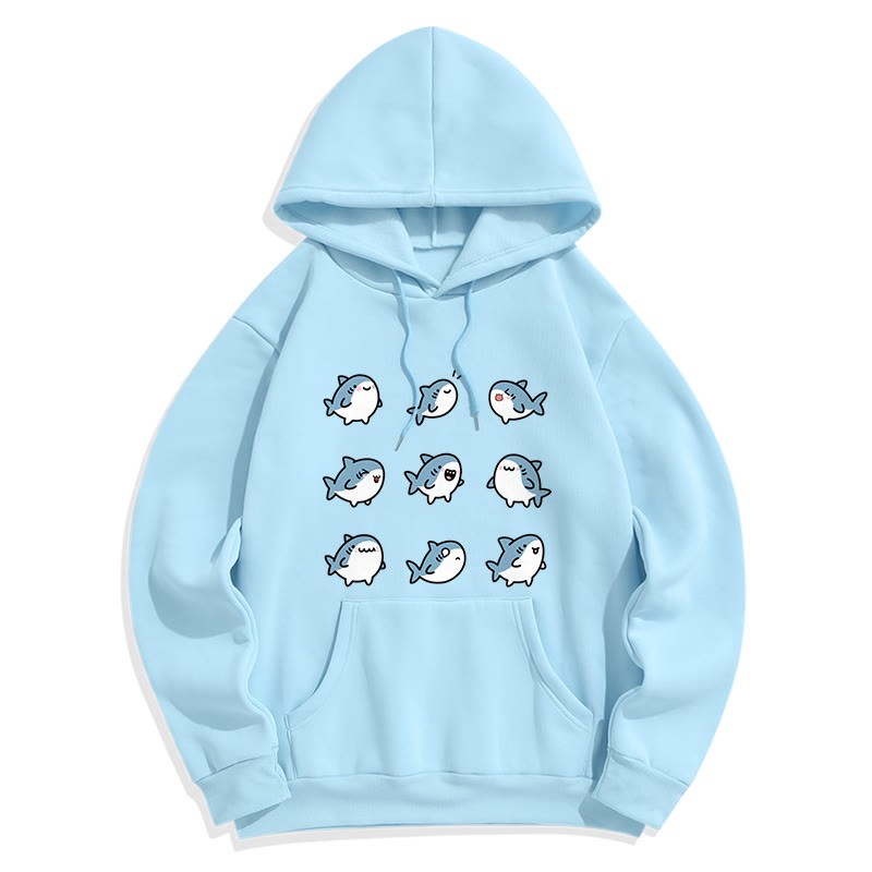 Shark Print Pocketed Plush Hoodie - Blue - 2XL - image 1
