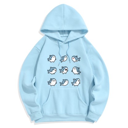 Shark Print Pocketed Plush Hoodie - Blue - 2XL - image 1